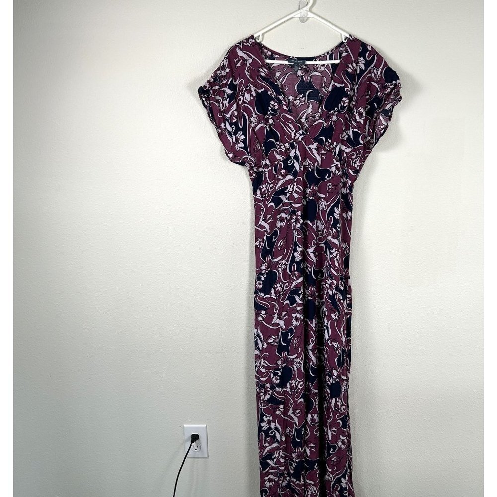 Modcloth Maxi Dress Womens Size M Purple Navy Floral Viscose Short Dolman Sleeve